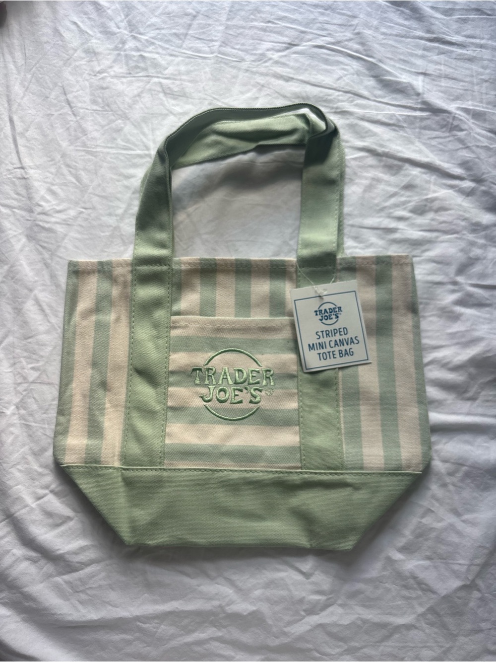Trader Joe’s Green Striped Mini Canvas Tote Bag